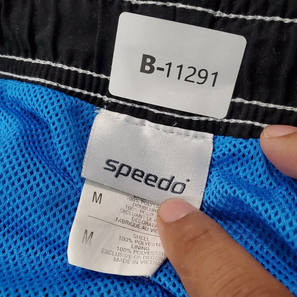 Speedo Men Swimwear Medium Blue Trunks Pockets Drawstring High Rise 8 in Inseam‎